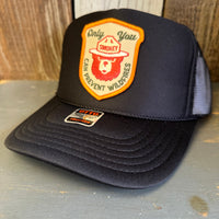 SMOKEY BEAR :: ONLY YOU CAN PREVENT FOREST FIRES High Crown Trucker Hat - Black (Curved Brim)