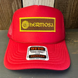 Hermosa Beach AS REAL AS THE STREETS High Crown Trucker Hat - Red