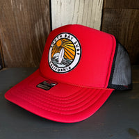 SOUTH BAY SURF (Multi Colored Patch) High Crown Trucker Hat - Red/Black