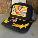 Hermosa Beach MUY HERMOSA 5 Panel High Crown Mesh Back Captain Trucker Hat- Black/Gold