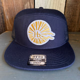 Hermosa Beach CLASSIC LOGO 7 Panel Mid Profile Trucker Snapback Hat - Navy