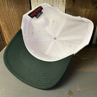 SOUTH BAY SURF (Multi Colored Patch) 5 Panel Mid Profile Baseball Cap - Dark Green/White