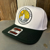 SOUTH BAY SURF (Multi Colored Patch) 5 Panel Mid Profile Baseball Cap - Dark Green/White