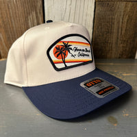 Hermosa Beach RETRO SUNSET 5 Panel Mid Profile Baseball Cap - Navy/Khaki