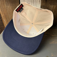 Hermosa Beach OBLIGATORY SUNSET 5 Panel Mid Profile Baseball Cap - Navy/Khaki