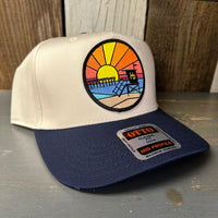 Hermosa Beach OBLIGATORY SUNSET 5 Panel Mid Profile Baseball Cap - Navy/Khaki