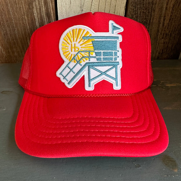 Hermosa Beach LIFEGUARD TOWER High Crown Trucker Hat - Red