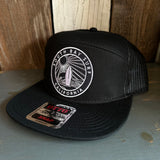 SOUTH BAY SURF (Navy Colored Patch) 7 Panel Mid Profile Trucker Snapback Hat - Black