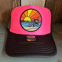 Hermosa Beach OBLIGATORY SUNSET High Crown Trucker Hat - Black/Pink