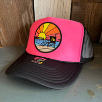 Hermosa Beach OBLIGATORY SUNSET High Crown Trucker Hat - Black/Pink