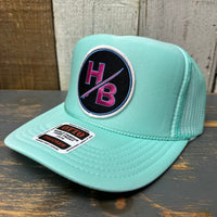 Hermosa Beach SO PITTED :: HB SURFBOARD  High Crown Trucker Hat - Seafoam Green