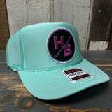 Hermosa Beach SO PITTED :: HB SURFBOARD  High Crown Trucker Hat - Seafoam Green