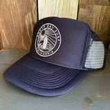 Hermosa Beach SOUTH BAY SURF (Navy Patch) Mid Crown Trucker Hat - Navy (Curved Logo)