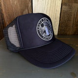 Hermosa Beach SOUTH BAY SURF (Navy Patch) Mid Crown Trucker Hat - Navy (Curved Logo)