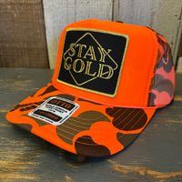 STAY GOLD High Crown Trucker Hat - Neon Orange Hunters Camo