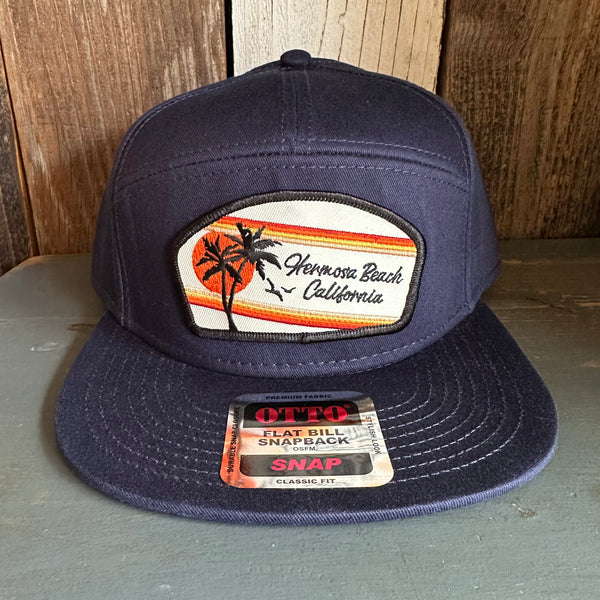 Hermosa Beach RETRO SUNSET 7 Panel Snapback Hat - Navy