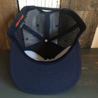 Hermosa Beach OBLIGATORY SUNSET Premium Cork Trucker Hat (Navy Blue)