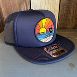 Hermosa Beach OBLIGATORY SUNSET Trucker Hat - Navy (Flat Brim)