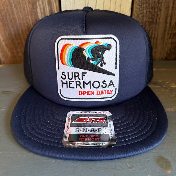 SURF HERMOSA :: OPEN DAILY Trucker Hat - Navy (Flat Brim)