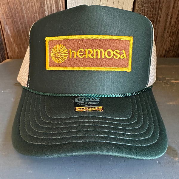 Hermosa Beach AS REAL AS THE STREETS High Crown Trucker Hat - Dark Green/Khaki