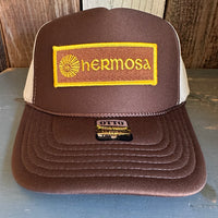 Hermosa Beach AS REAL AS THE STREETS High Crown Trucker Hat (Khaki/Brown)