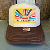 Hermosa Beach MUY HERMOSA High Crown Trucker Hat (Khaki/Brown)