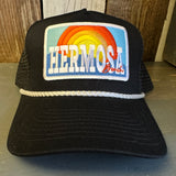 Hermosa Beach 72 & SUNNY 5 panel Rope Trucker Cap - Black/White Braid (Curved Brim)