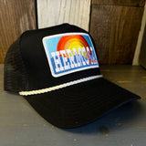 Hermosa Beach 72 & SUNNY 5 panel Rope Trucker Cap - Black/White Braid (Curved Brim)