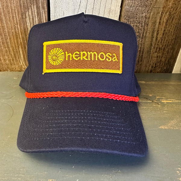 Hermosa Beach AS REAL AS THE STREETS 5 Panel Golf, Rope Cap - Navy/Red Braid (Curved Brim)