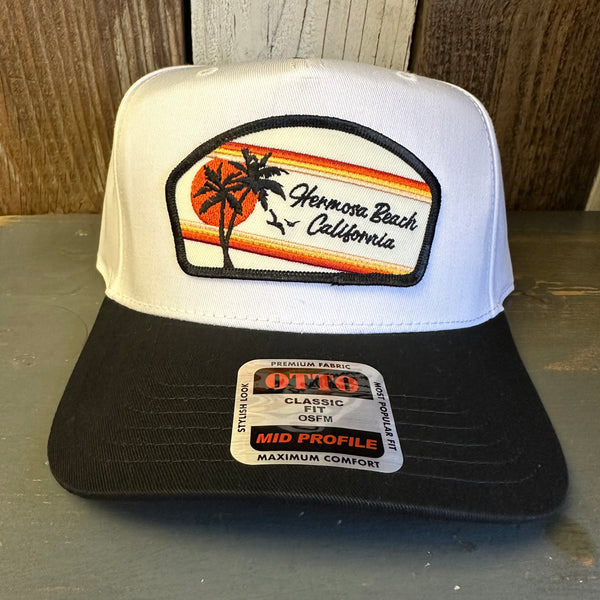 Hermosa Beach RETRO SUNSET 5 Panel Mid Profile Cap - Black/White