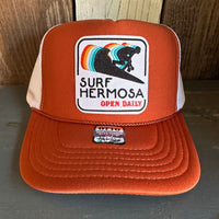 Hermosa Beach SURF HERMOSA :: OPEN DAILY High Crown Trucker Hat - Texas Orange/White