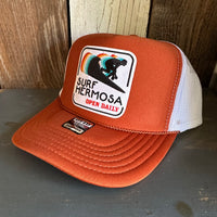 Hermosa Beach SURF HERMOSA :: OPEN DAILY High Crown Trucker Hat - Texas Orange/White