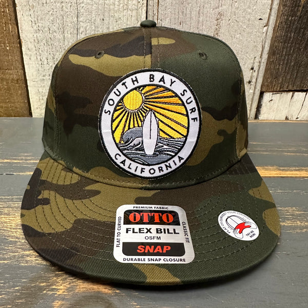 SOUTH BAY SURF (Multi Color Patch) 6 Panel FLEX BILL Snapback Hat - Camo