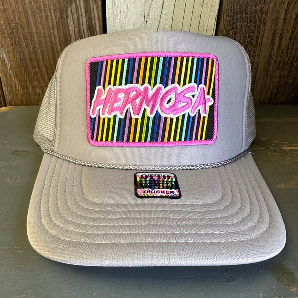 Hermosa Beach HERMOSA'84 High Crown Trucker Hat - Grey (Curved Brim)