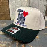 TRUE LOVE LOS ANGELES 5 Panel Baseball Cap :: FOR CALIFORNIA FIRE RELIEF - Dark Green/Natural