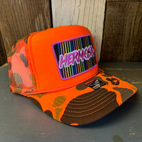Hermosa Beach HERMOSA'84 High Crown Trucker Hat - Neon Orange Hunters Camo