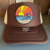 Hermosa Beach OBLIGATORY SUNSET High Crown Trucker Hat (Brown/Khaki)