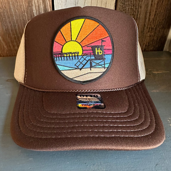 Hermosa Beach OBLIGATORY SUNSET High Crown Trucker Hat - Khaki/Brown