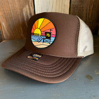 Hermosa Beach OBLIGATORY SUNSET High Crown Trucker Hat (Brown/Khaki)