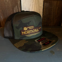 Hermosa Beach HERMOSA AVE 7 Panel Mid Profile Trucker Snapback Hat - Camo/Black