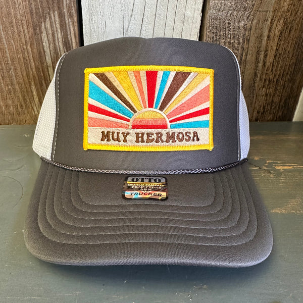 Hermosa Beach MUY HERMOSA Trucker Hat - Charcoal Grey/White