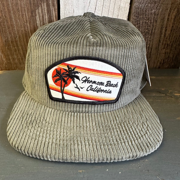 Hermosa Beach RETRO SUNSET Vintage Corduroy Hat - Olive