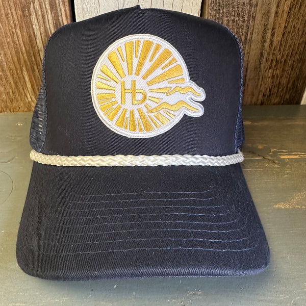 Hermosa Beach CLASSIC LOGO 5 panel Rope Trucker Cap - Navy/White Braid (Curved Brim)