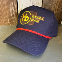 Hermosa Beach THE NEW STYLE 5 Panel Golf, Rope caps - Navy/Red Braid (Curved Brim)