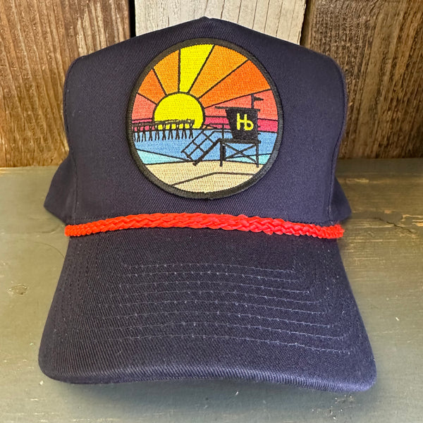 Hermosa Beach OBLIGATORY SUNSET 5 Panel Golf, Rope caps - Navy/Red Braid (Curved Brim)