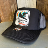 SURF MANHATTAN BEACH :: OPEN DAILY High Crown Trucker Hat - Black (Curved Brim)