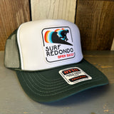 SURF REDONDO BEACH :: OPEN DAILY High Crown Trucker Hat - Dark Green/White