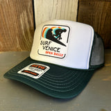 SURF VENICE BEACH :: OPEN DAILY High Crown Trucker Hat - Dark Green/White