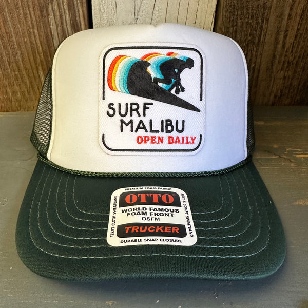 SURF MALIBU :: OPEN DAILY High Crown Trucker Hat - Dark Green/White