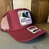 SURF REDONDO BEACH :: OPEN DAILY High Crown Trucker Hat - Burgundy Maroon